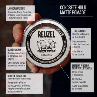 Reuzel Concrete Hold Matte Pomade 95 gr - Pomata Modellante Opaca Fissaggio Forte